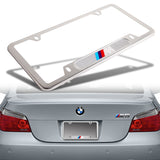 BMW M3 /// M Performance Logo Silver Stainless Steel Metal License Plate Frame New 2pcs