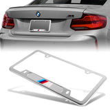 BMW M3 /// M Performance Logo Silver Stainless Steel Metal License Plate Frame New 2pcs