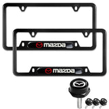MAZDA MazdaSpeed Stainless Steel 2pcs Black License Plate Frame with Caps Bolt Brand New SET