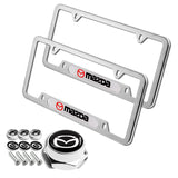 MAZDA MazdaSpeed Stainless Steel 2pcs License Plate Frame with Caps Bolt Brand New SET