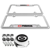 MAZDA MazdaSpeed Stainless Steel 2pcs License Plate Frame with Caps Bolt Brand New SET