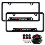 MITSUBISHI Stainless Steel 2pcs Black License Plate Frame with Caps Bolt Brand New SET