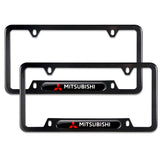 2PCS MITSUBISHI Black Stainless Steel Metal License Plate Frame