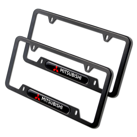 2PCS MITSUBISHI Black Stainless Steel Metal License Plate Frame
