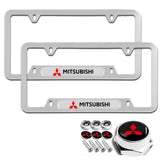 MITSUBISHI Stainless Steel 2pcs License Plate Frame with Caps Bolt Brand New SET