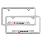 2 pcs Set For MITSUBISHI Stainless Steel Silver License Plate Frame Metal New