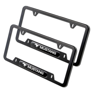 2PCS MUSTANG Black Stainless Steel Metal License Plate Frame