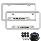 Ford Mustang Brand New SET Stainless Steel License Plate Frame 2pcs with Caps Bolt