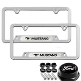Ford Mustang 2pcs Stainless Steel License Plate Frame with Caps Bolt Brand New SET