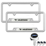 Ford Mustang SET Brand New Stainless Steel License Plate Frame 2pcs with Caps Bolt