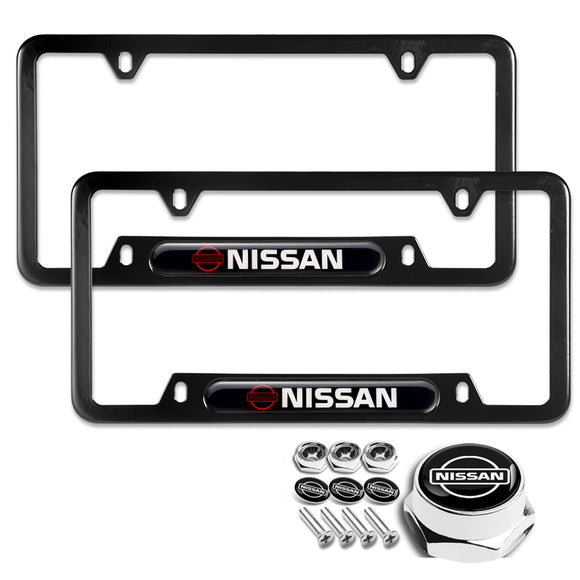 NISSAN Stainless Steel Black License Plate Frame 2pcs Brand New SET with Caps Bolt