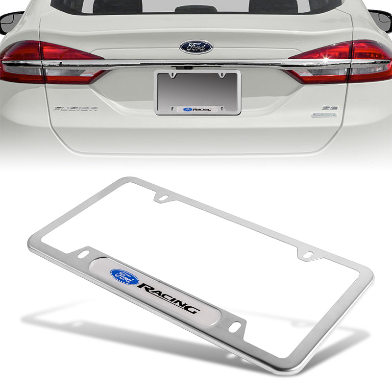 2 PCS Set Ford Racing Stainless Steel License Plate Frame Silver Metal ...