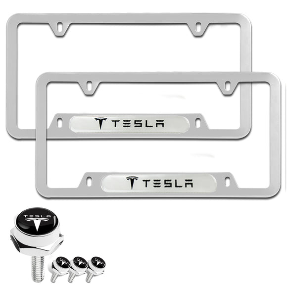 TESLA Stainless Steel License Plate Frame 2pcs Brand New SET with Caps Bolt