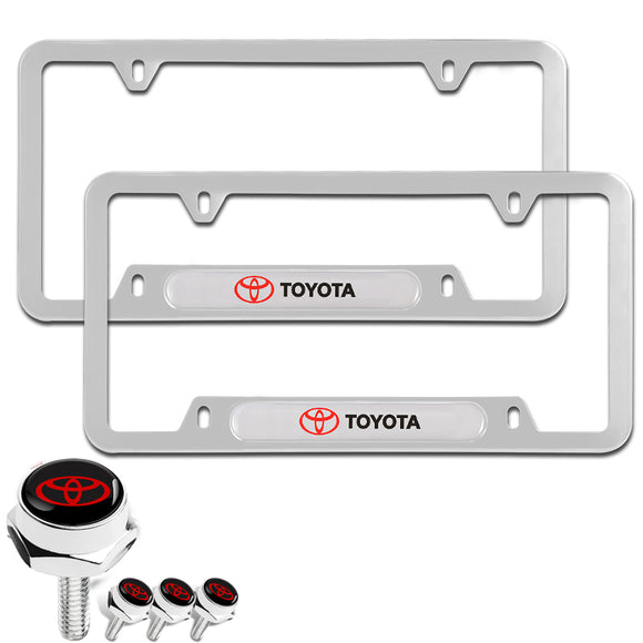TOYOTA SET Stainless Steel License Plate Frame 2pcs with Caps Bolt Brand New