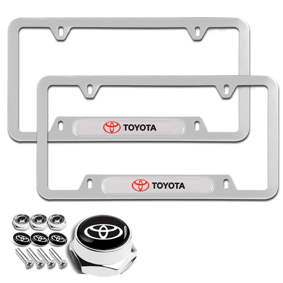 TOYOTA Brand New SET Stainless Steel License Plate Frame 2pcs with Caps Bolt