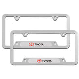 2PCS TOYOTA Stainless Steel Metal License Plate Frame Silver New