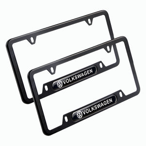 2PCS VOLKSWAGEN Black Stainless Steel Metal License Plate Frame