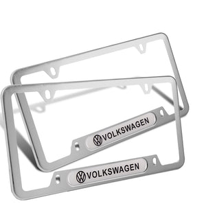 2PCS VOLKSWAGEN VW Stainless Steel Silver Metal License Plate Frame New