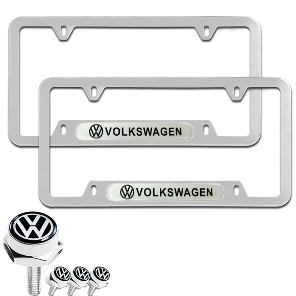 VOLKSWAGEN Stainless Steel License Plate Frame 2pcs Brand New SET with Caps Bolt