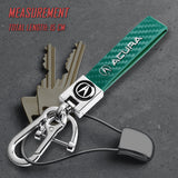 Acura Universal Chrome 3D Logo Carbon Fiber Look Green Leather Metal Key Chain Quick Release Lanyard Keychain for INTEGRA RSX TSX
