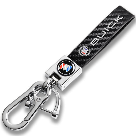 BUICK Universal Chrome 3D Logo Carbon Fiber Look Black Leather Metal Gift Decor Quick Release Lanyard Keychain