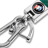 BUICK Universal Chrome 3D Logo Carbon Fiber Look Green Leather Metal Gift Decor Quick Release Lanyard Keychain