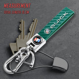 BUICK Universal Chrome 3D Logo Carbon Fiber Look Green Leather Metal Gift Decor Quick Release Lanyard Keychain