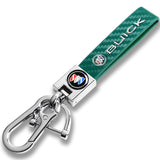 BUICK Universal Chrome 3D Logo Carbon Fiber Look Green Leather Metal Gift Decor Quick Release Lanyard Keychain