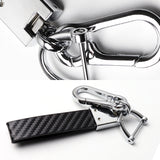 FORD Universal Chrome 3D Logo Carbon Fiber Look Black Leather Metal Gift Decor FORD Racing Quick Release Lanyard Keychain