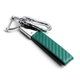 VOLVO Universal Chrome 3D Logo Carbon Fiber Look Green Leather Metal Gift Decor Quick Release Lanyard Keychain