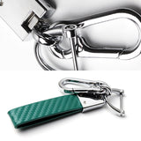 BUICK Universal Chrome 3D Logo Carbon Fiber Look Green Leather Metal Gift Decor Quick Release Lanyard Keychain