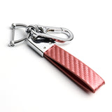 JAGUAR Universal Chrome 3D Logo Carbon Fiber Look Rare Pink Leather Metal Gift Decor Quick Release Lanyard Keychain