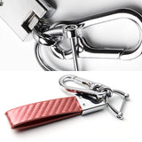 JAGUAR Universal Chrome 3D Logo Carbon Fiber Look Rare Pink Leather Metal Gift Decor Quick Release Lanyard Keychain