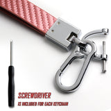 LANDROVER Universal Chrome 3D Logo Carbon Fiber Look Rare Pink Leather Metal Gift Decor Quick Release Lanyard Keychain