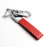 LANDROVER Universal Chrome 3D Logo Carbon Fiber Look Red Leather Metal Gift Decor Quick Release Lanyard Keychain