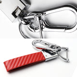 JAGUAR Universal Chrome 3D Logo Carbon Fiber Look Red Leather Metal Gift Decor Quick Release Lanyard Keychain