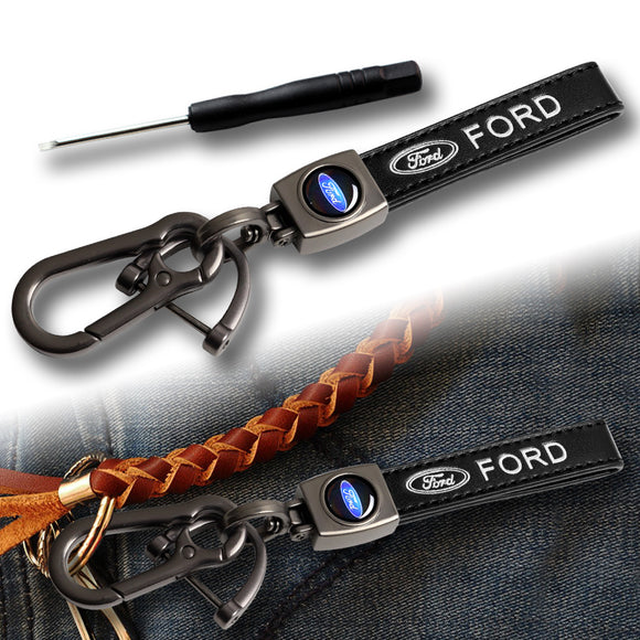 FORD Universal Black 3D Logo Leather Metal Gift Decor Quick Release Lanyard Keychain FORD Racing
