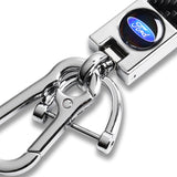 FORD Universal Chrome 3D Logo Carbon Fiber Look Black Leather Metal Gift Decor FORD Racing Quick Release Lanyard Keychain