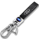 FORD Universal Chrome 3D Logo Carbon Fiber Look Black Leather Metal Gift Decor FORD Racing Quick Release Lanyard Keychain