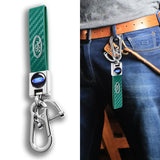 FORD Universal Chrome 3D Logo Carbon Fiber Look Green Leather Metal Gift Decor FORD Racing Quick Release Lanyard Keychain
