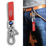 FORD Universal Chrome 3D Logo Carbon Fiber Look Red Leather Metal Gift Decor FORD Racing Quick Release Lanyard Keychain