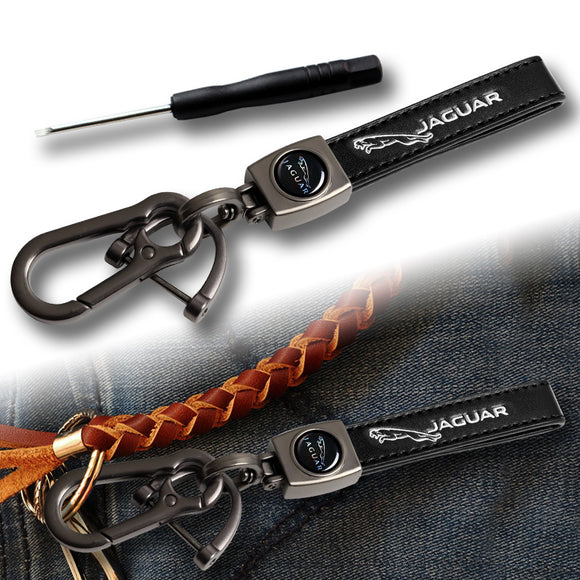 JAGUAR Universal Black 3D Logo Leather Metal Gift Decor Quick Release Lanyard Keychain