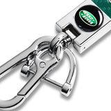 LANDROVER Universal Chrome 3D Logo Carbon Fiber Look Green Leather Metal Gift Decor Quick Release Lanyard Keychain
