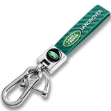 LANDROVER Universal Chrome 3D Logo Carbon Fiber Look Green Leather Metal Gift Decor Quick Release Lanyard Keychain