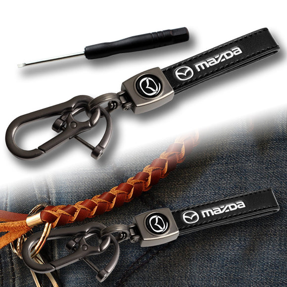 MAZDA Universal Black 3D Logo Leather Metal Gift Decor Quick Release Lanyard Keychain MAZDA SPEED