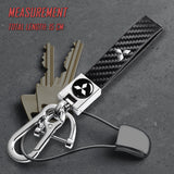 Mitsubishi Universal Chrome 3D Logo Carbon Fiber Look Black Leather Metal Gift Decor Quick Release Lanyard Keychain