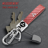 Mitsubishi Universal Chrome 3D Logo Carbon Fiber Look Pink Leather Metal Gift Decor Quick Release Lanyard Keychain