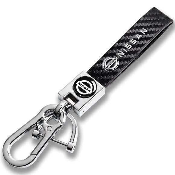 NISSAN NISMO Universal Chrome 3D Logo Carbon Fiber Look Black Leather Metal Gift Decor Quick Release Lanyard Keychain