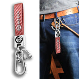NISSAN NISMO Universal Chrome 3D Logo Carbon Fiber Look Rare Pink Leather Metal Gift Decor Quick Release Lanyard Keychain