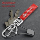 NISSAN NISMO Universal Chrome 3D Logo Carbon Fiber Look Red Leather Metal Gift Decor Quick Release Lanyard Keychain